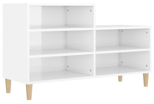 Magasfényű fehér szerelt fa cipősszekrény 102x36x60 cm