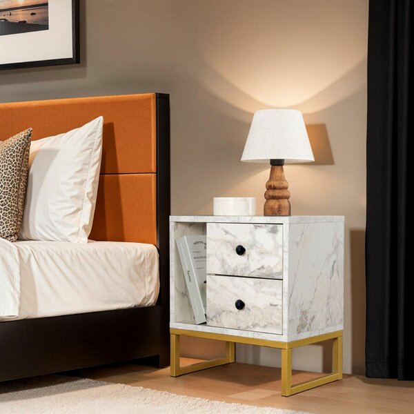 Hanah Home Nightstand Freesia Marble Gold Glimmer - Fressia Marble, Gold