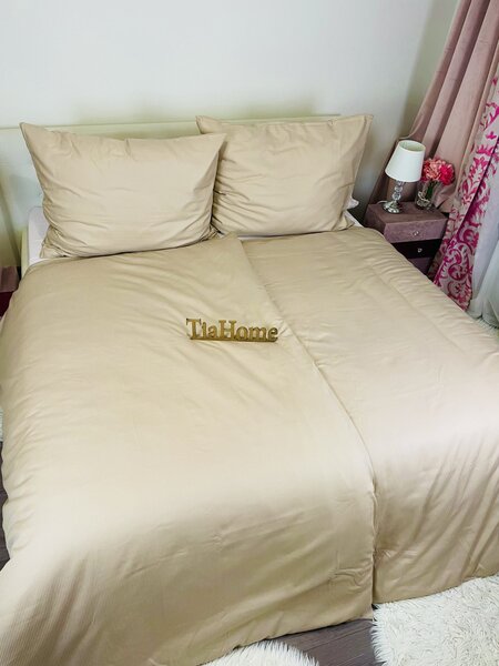 Világosbarna damaszt ágyneműhuzat TiaHome - 1x Párna 90x70cm, 1x Paplan 140x200cm
