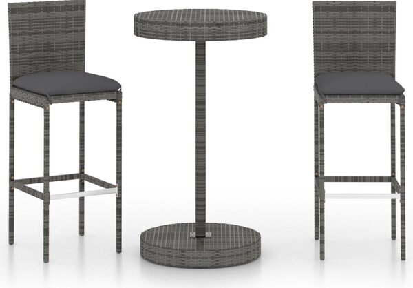3 részes szürke polyrattan kerti bárszett párnákkal