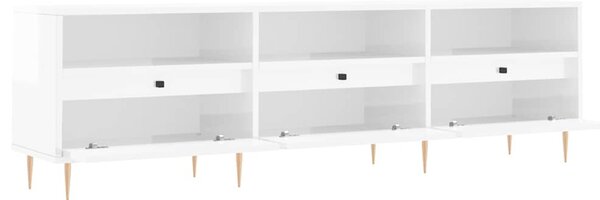 Magasfényű fehér szerelt fa TV-szekrény 150 x 30 x 44,5 cm