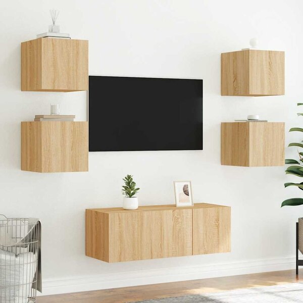 Sonoma tölgy színű fali TV-szekrény LED-ekkel 30,5x35x30 cm