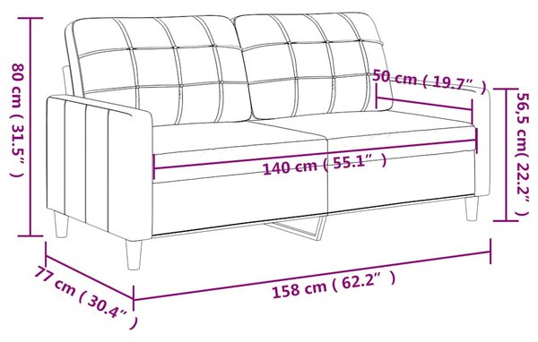 2 személyes krémszínű műbőr kanapé 140 cm