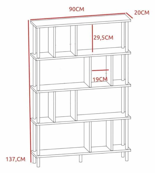 Hanah Home Könyvespolc antracit tölgy Peka-0045
