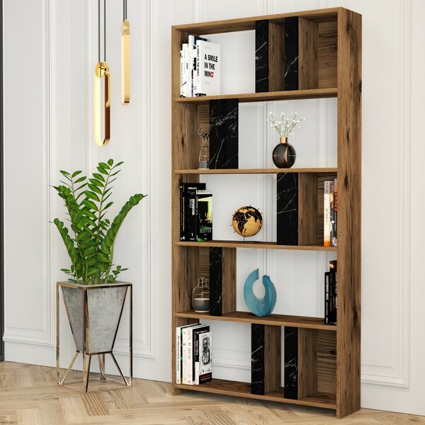 Hanah Home Könyvespolc Walnut Black Lima - Dió, Fekete márvány