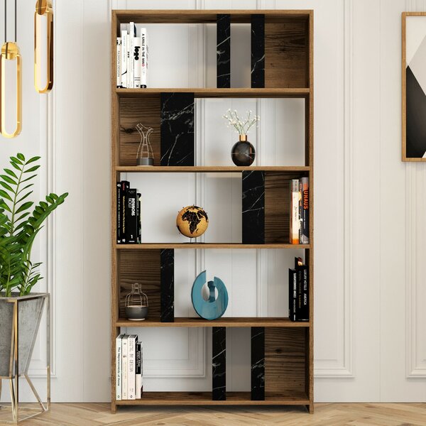 Hanah Home Könyvespolc Walnut Black Lima - Dió, Fekete márvány