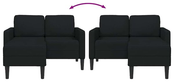 Fekete anyagból 2 üléses kanapé L-alakú kanapéval 125 cm
