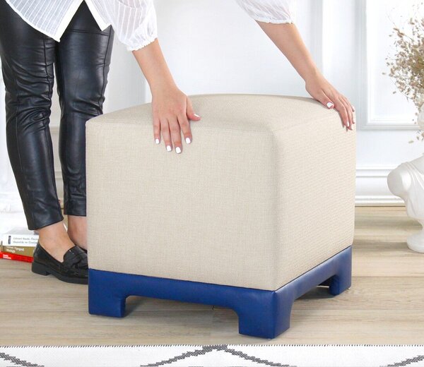 Atelier Del Sofa Puff Krémkék Lenover - Krém, kék