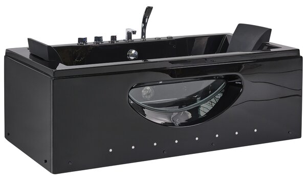 Sarok hidromasszázs kád LED világítással HAWES 180 x 90 cm Fekete