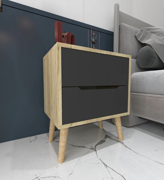 Hanah Home Nightstand Sapphire Oak Anthracite Flora - Sapphire Oak, Anthracite