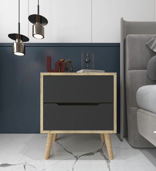 Hanah Home Nightstand Sapphire Oak Anthracite Flora - Sapphire Oak, Anthracite