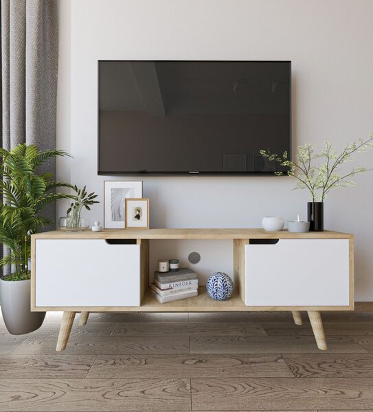 Hanah Home TV Stand Sapphire Oak White Siena - Sapphire Oak, White