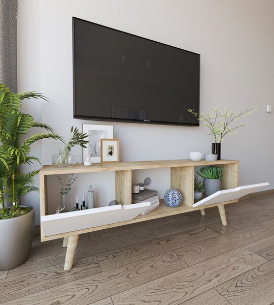 Hanah Home TV Stand Sapphire Oak White Siena - Sapphire Oak, White