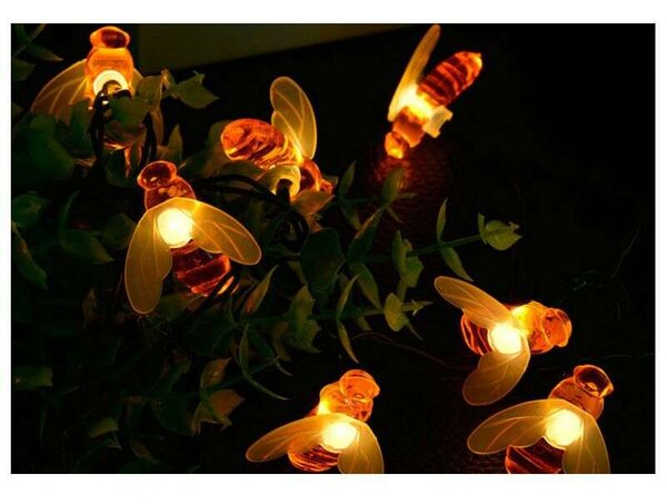 Polifach 20 LED-es kerti Napelemes Fényfüzér 5,8m - Méhecske (P-724) - sárga