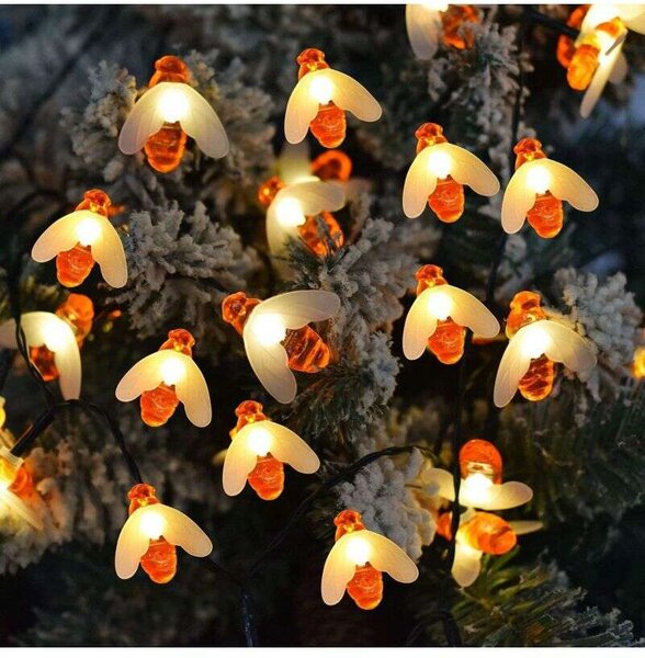 Polifach 20 LED-es kerti Napelemes Fényfüzér 5,8m - Méhecske (P-724) - sárga