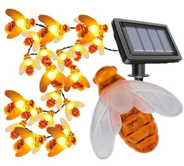 Polifach 20 LED-es kerti Napelemes Fényfüzér 5,8m - Méhecske (P-724) - sárga