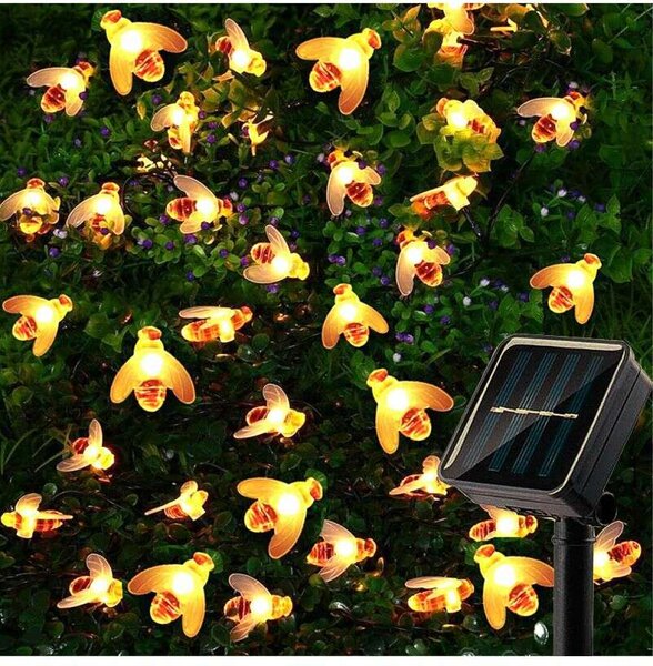 Polifach 20 LED-es kerti Napelemes Fényfüzér 5,8m - Méhecske (P-724) - sárga