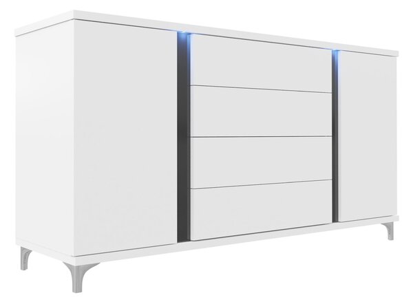 Komód Florem, Laminált forgácslap, 88x180x40cm, Fehér, Fényes fekete, Fényes fehér