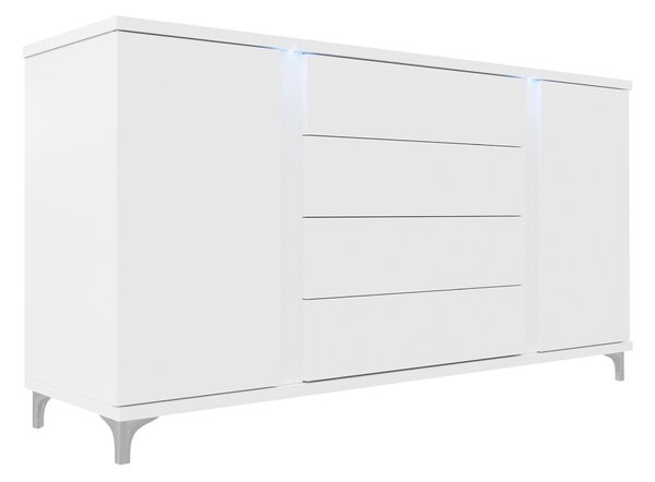 Komód Florem, Laminált forgácslap, 88x180x40cm, Fehér, Fényes fehér