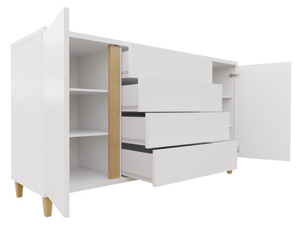 Komód Florem, Laminált forgácslap, 88x180x40cm, Fehér, Fényes fekete, Fényes fehér