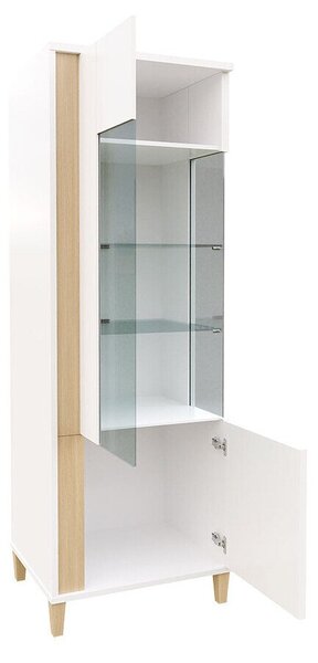 Könyvespolc Florem II, Zárt, Ajtókkal, Üveg, Laminált forgácslap, 160x52x40cm, Fényes fehér, Fehér
