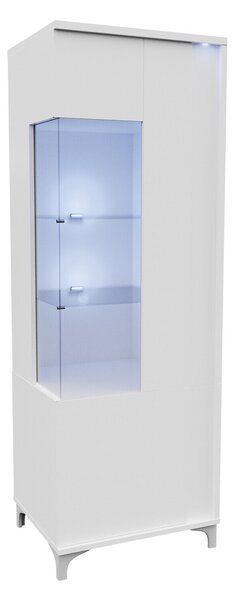 Könyvespolc Florem I, Ajtókkal, Zárt, Laminált forgácslap, Üveg, 198x52x40cm, Fehér, Fényes fehér
