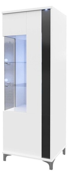 Könyvespolc Florem III, Zárt, Ajtókkal, Üveg, Laminált forgácslap, 160x52x40cm, Fényes fekete, Fényes fehér, Fehér