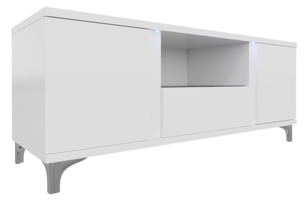 TV-állvány Florem, Laminált forgácslap, 50x150x40cm, Fényes fehér, Fehér