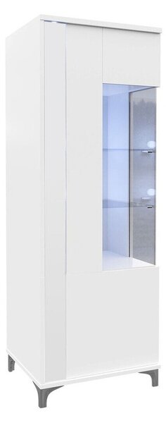 Könyvespolc Florem II, Zárt, Ajtókkal, Üveg, Laminált forgácslap, 160x52x40cm, Fényes fehér, Fehér