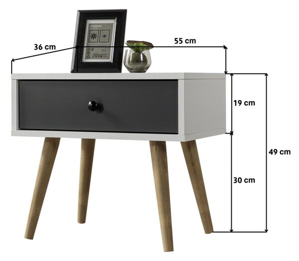 Hanah Home Éjjeliszekrény Fehér Antracit Vita 5102