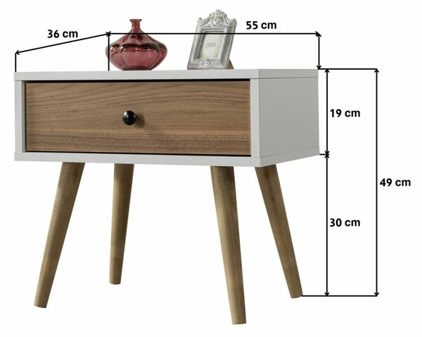 Hanah Home Éjjeliszekrény Fehér Dió Vita 5104