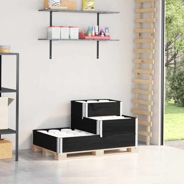 VidaXL 3 szintes fekete tömör fenyőfa raklapmagasító 120 x 80 cm