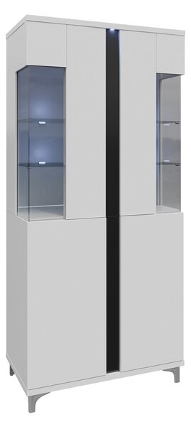 Könyvespolc Livseri 116, Ajtókkal, Zárt, Laminált forgácslap, Üveg, 198x92x40cm, Fényes fekete, Fényes fehér, Fehér
