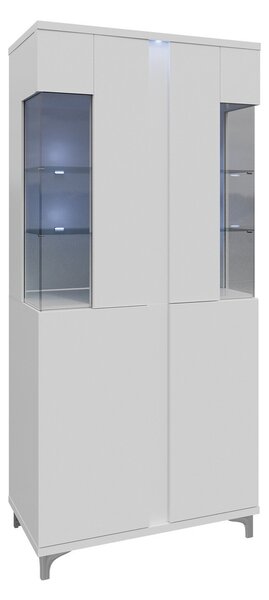 Könyvespolc Livseri 116, Ajtókkal, Zárt, Laminált forgácslap, Üveg, 198x92x40cm, Fényes fehér, Fehér