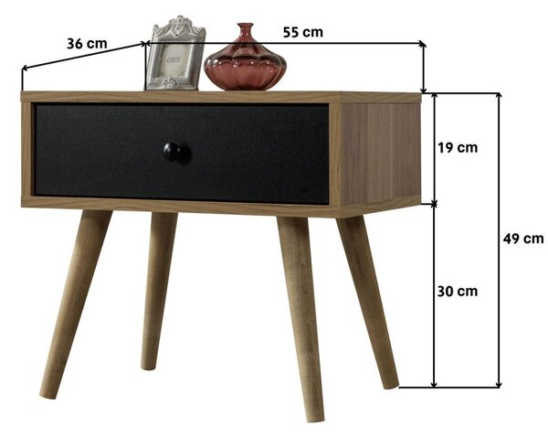 Hanah Home Vita 5106 éjjeliszekrény diófa és fekete színben