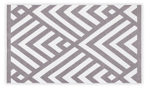 L'essential Maison Fouta strandtörölköző, szürke-fehér geometriai mintával - szürke