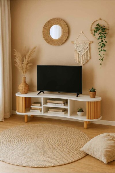 Hanah Home TV Stand White Natural Tokyo