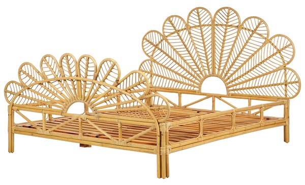 Ágy Rattan FLORENTINE 160 x 200 cm Világosbarna