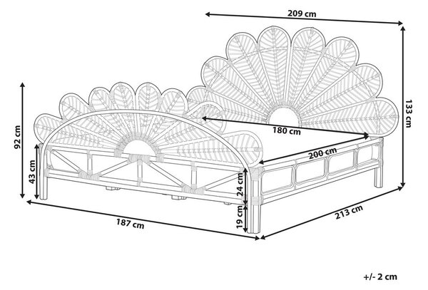 Ágy Rattan FLORENTINE 180 x 200 cm Világosbarna