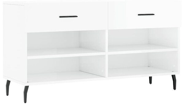 Magasfényű fehér szerelt fa cipőpolc 102x35x55 cm