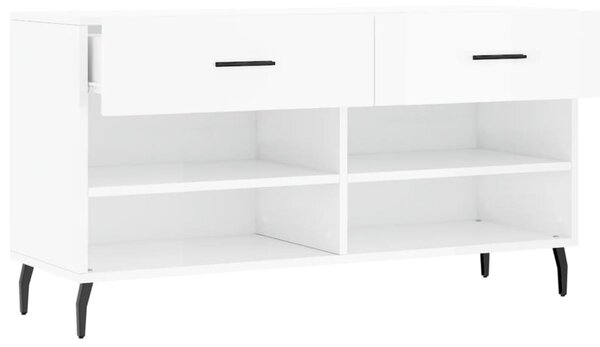 Magasfényű fehér szerelt fa cipőpolc 102x35x55 cm