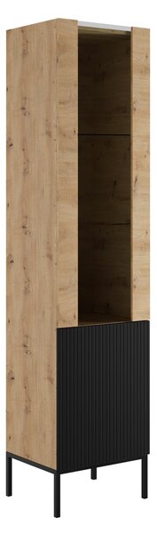 Könyvespolc Lunole 112, Zárt, Ajtókkal, Üveg, Közepes sűrűségű farostlemez, Laminált forgácslap, 190x50x42cm, Artisan tölgy, Fekete