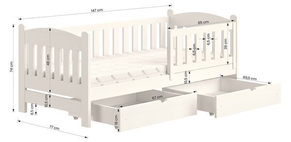 Alvins gyerekágy 70x140 fa fiókokkal - fenyő