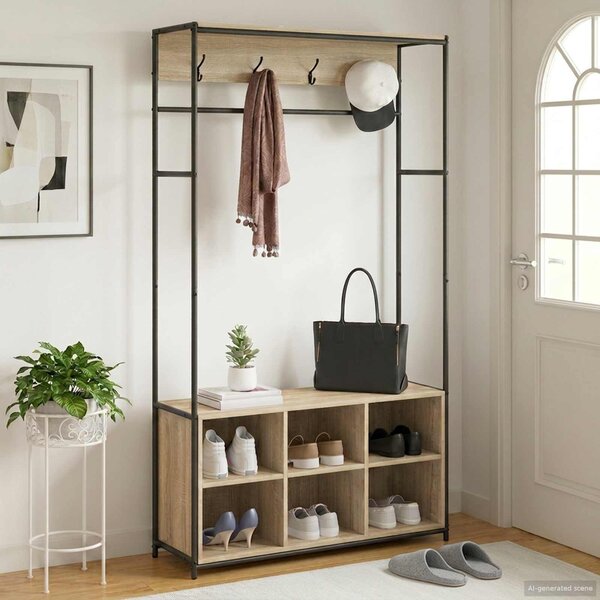 VidaXL Kabátállvány cipőpaddal Sonoma Tölgy 100 x 32 x 180,5 cm