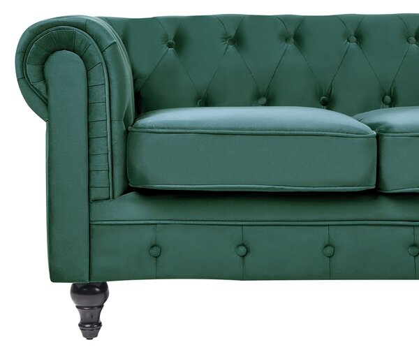 Kanapé 3 személyes CHESTERFIELD Bársony Smaragdzöld