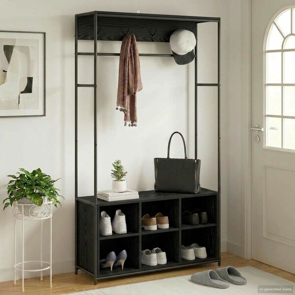 VidaXL Kabátállvány cipőpaddal Fekete Tölgy 100 x 32 x 180,5 cm