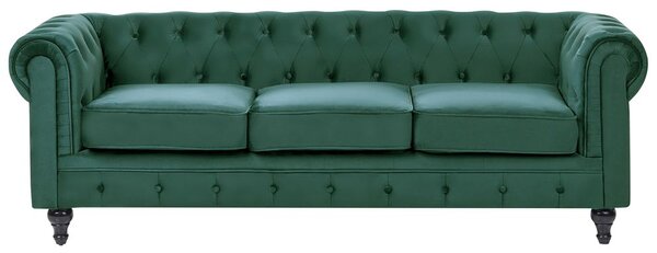 Kanapé 3 személyes CHESTERFIELD Bársony Smaragdzöld