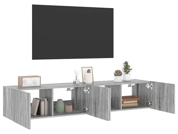 2 db szürke sonoma fali TV-szekrény LED-ekkel 80x35x31 cm