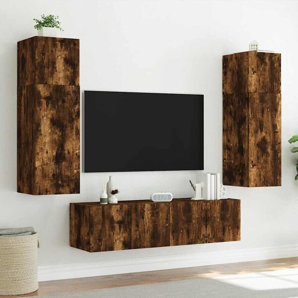 Füstös tölgy színű fali TV-szekrény LED-ekkel 80x35x41 cm