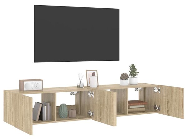 2 db sonoma tölgy színű fali TV-szekrény LED-del 80x35x31 cm